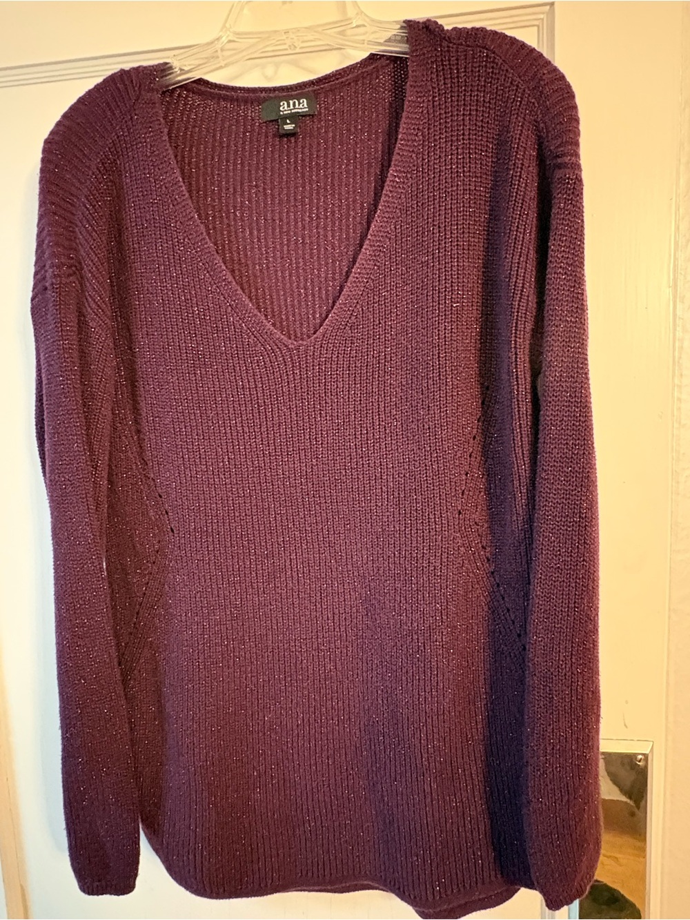 a.n.a Women's V-Neck Sweater in Plum